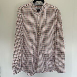 Johnston & Murphy Blue and Orange Grid Pattern 100% Cotton Button Down XL